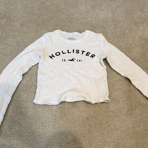 Hollister White Long-Sleeve Waffle Knit Logo Top